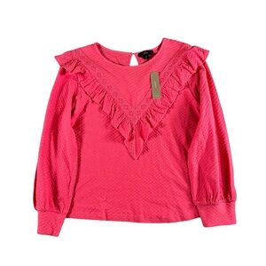 J.Crew NWT Women's Pink Ruffle-Trim Honeycomb-Knit Cotton Top‎ Size XS